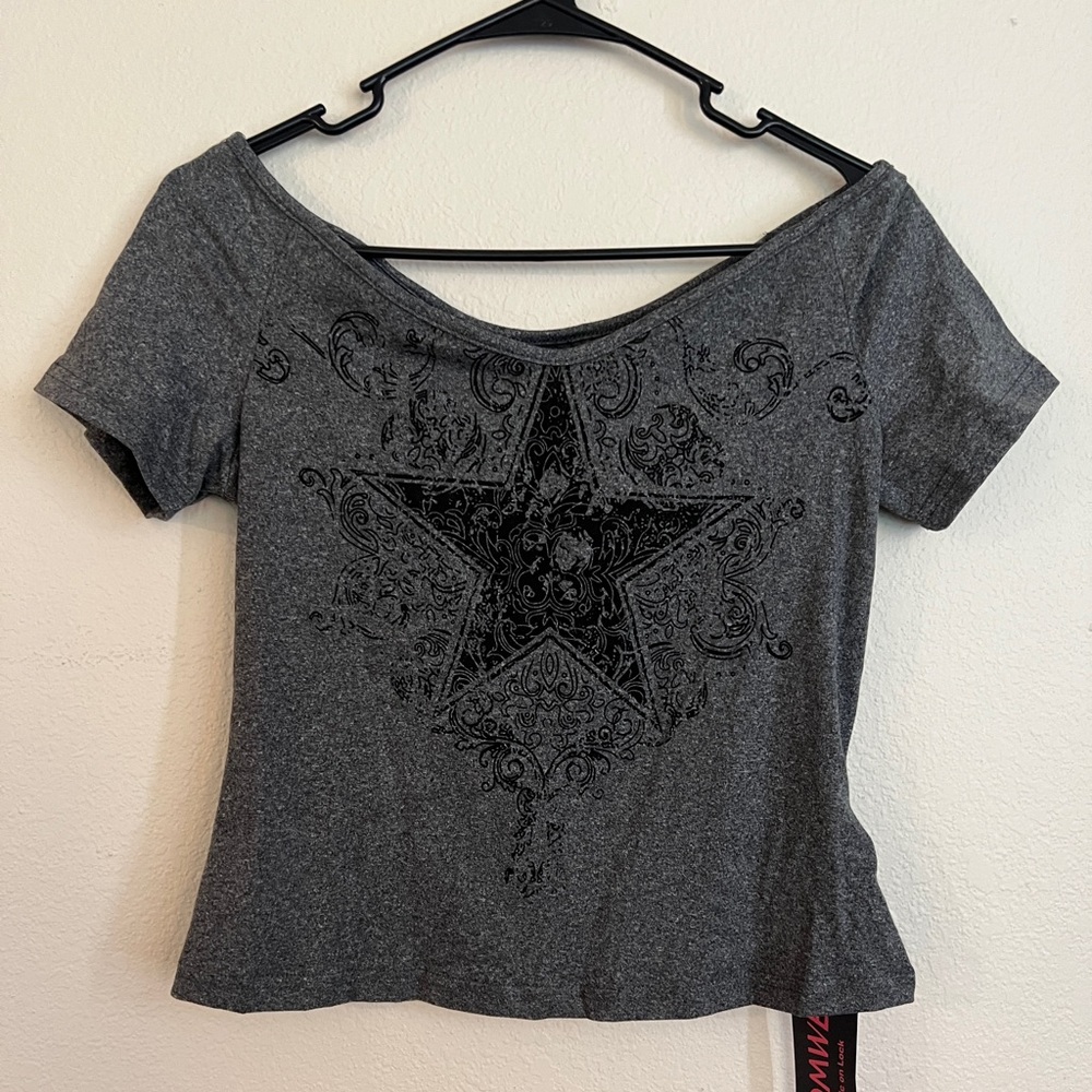 Gray with black star midriff shirt